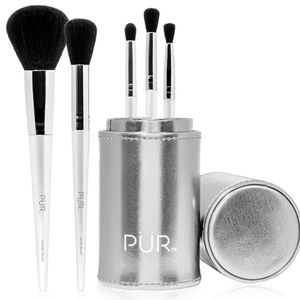 PÜR 5-Piece Vegan Brush Set For Face & Eyes With Holder New In Packaging